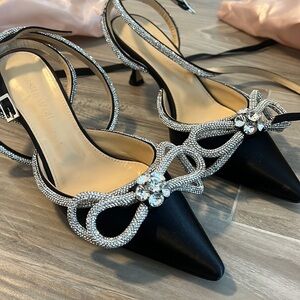Mach & Mach double bow crystal embellished heels